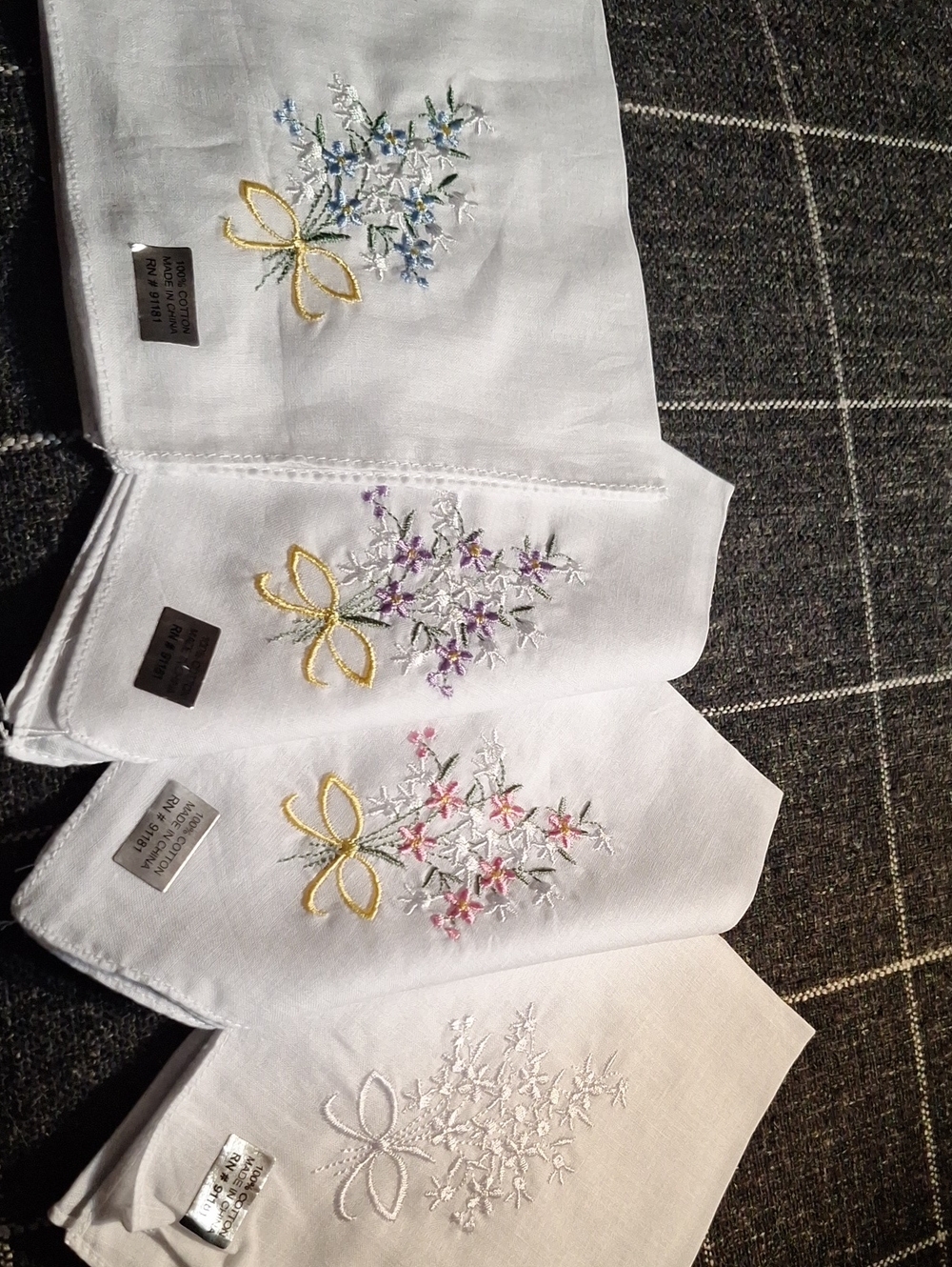 Embroidered White Floral Handkerchiefs – Pack of 4